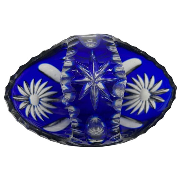 Vintage Cristal 24% Pbo Handmade Cobalt Blue Glass Basket Heavy Lead Crystal - Picture 6 of 14